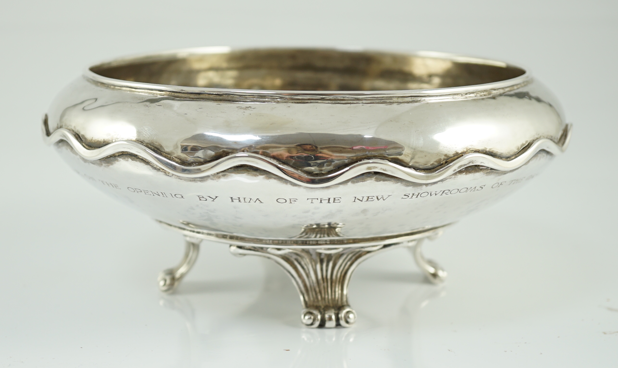 A George V Omar Ramsden planished silver shallow bowl